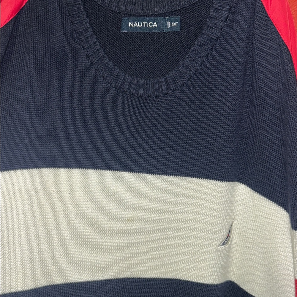 Nautica Men's Navy and Cream Crewneck Sweater